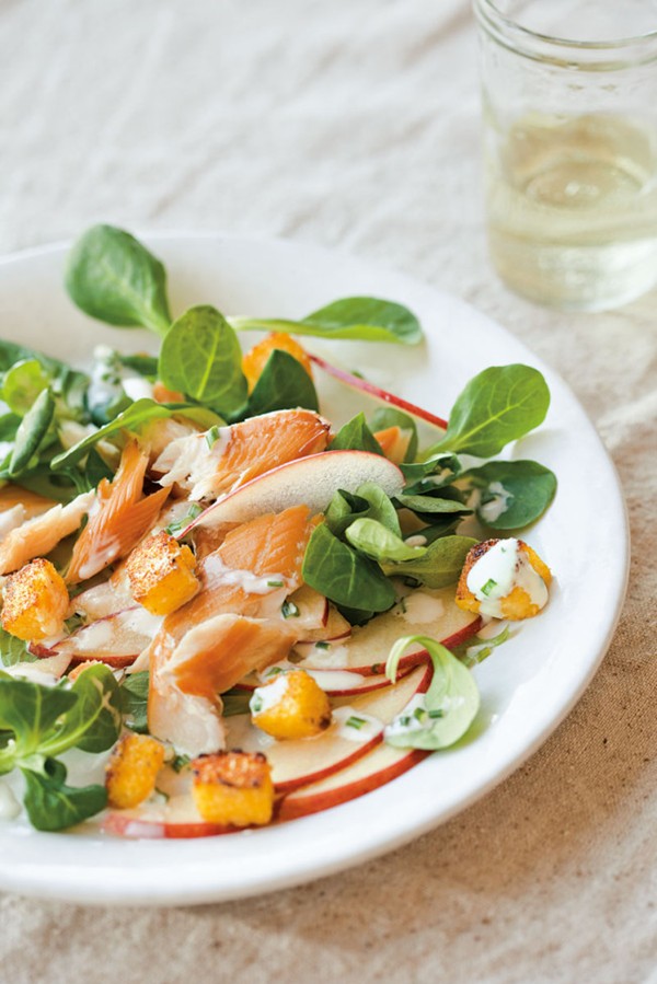 Smoked trout & apple salad with polenta croutons