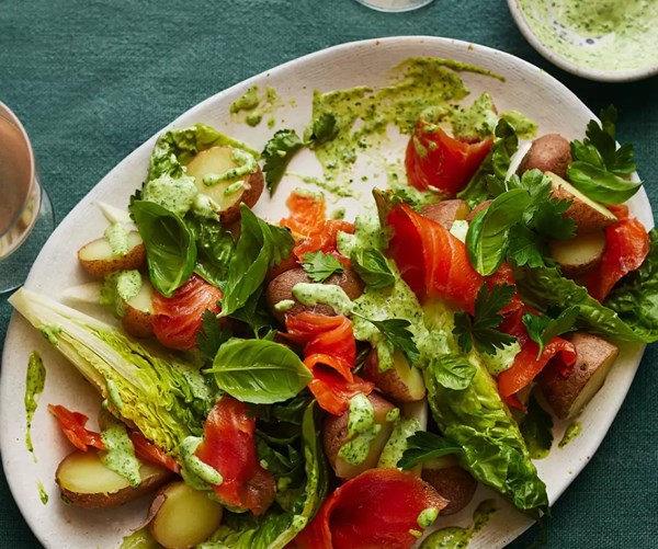 Smoked trout & green toum salad