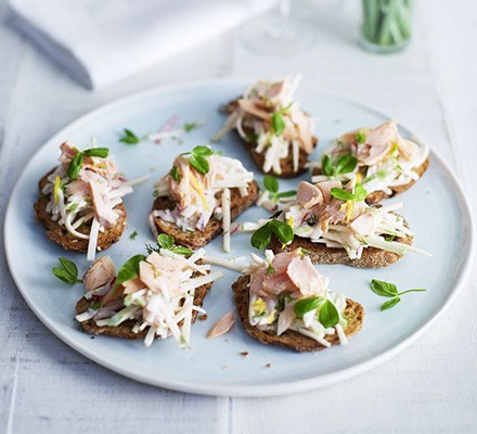 Smoked trout & radish remoulade tartines