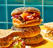 Smoked trout & soft cheese bagels with crispy capers