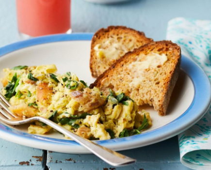 Smoked trout & spinach scrambled eggs