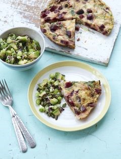 Smoked trout and beetroot frittata with avocado salsa