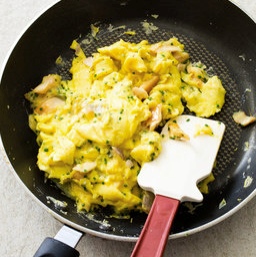 Smoked trout and chive breakfast scramble
