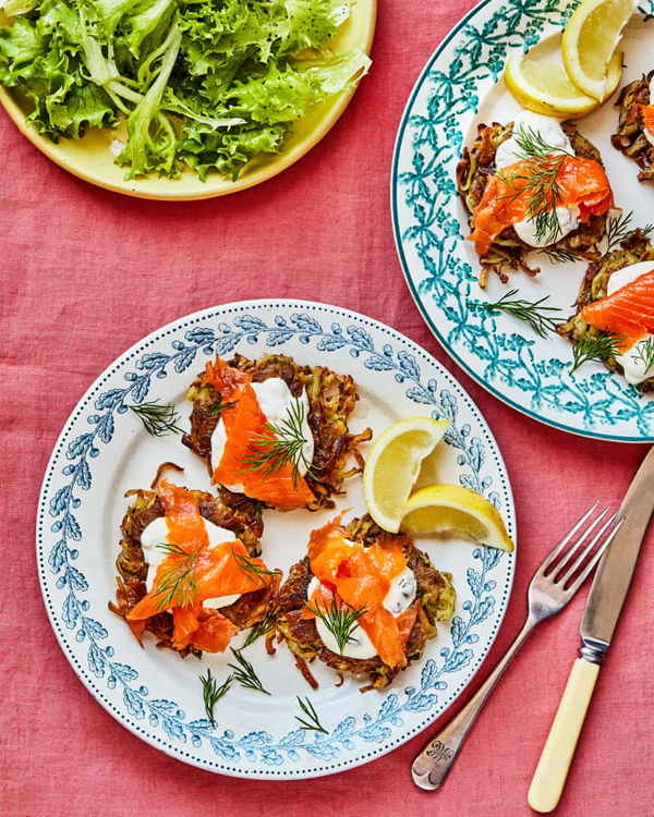 Smoked trout and crispy potato cakes with capers