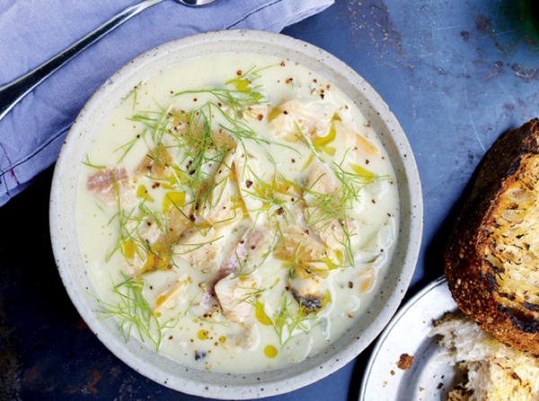 Smoked trout and shellfish chowder