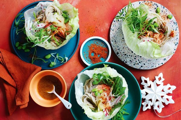 Smoked trout and soba lettuce cups