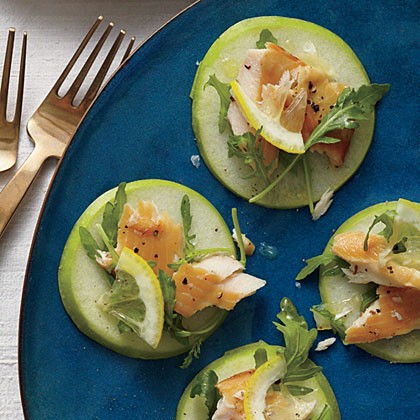Smoked trout, arugula, and Granny Smith stacks