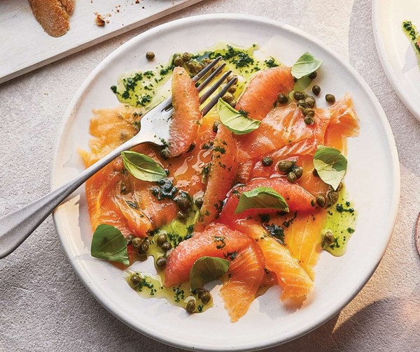 Smoked trout, basil & caper carpaccio