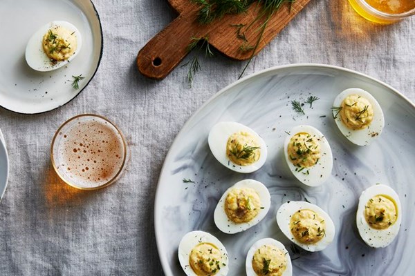 Smoked trout deviled eggs