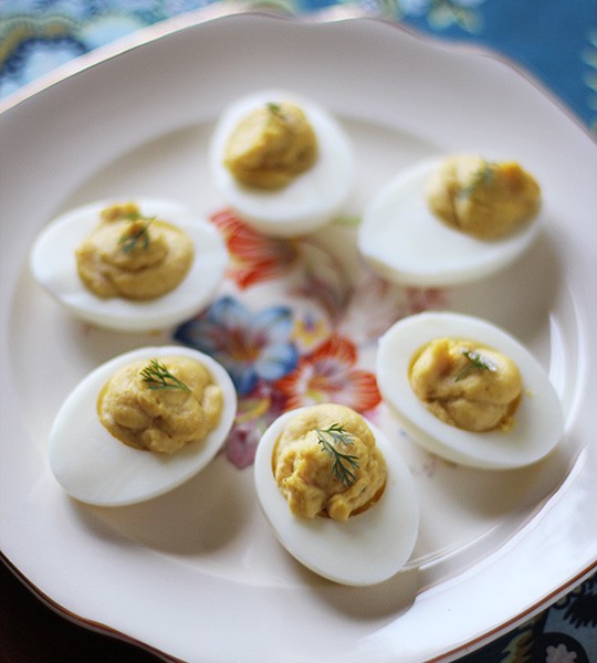 Smoked trout deviled eggs