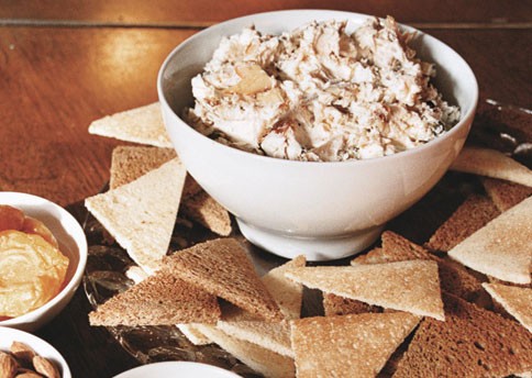 Smoked trout dip with toast points, nuts, and dried fruit