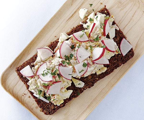Smoked trout, egg, and horseradish tartines