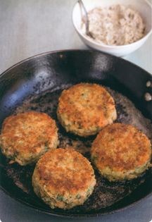 Smoked trout fishcakes with walnut sauce