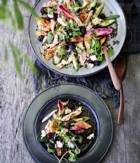 Smoked trout, lentil and blackberry salad