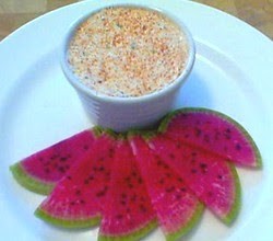 Smoked trout spread with watermelon radish