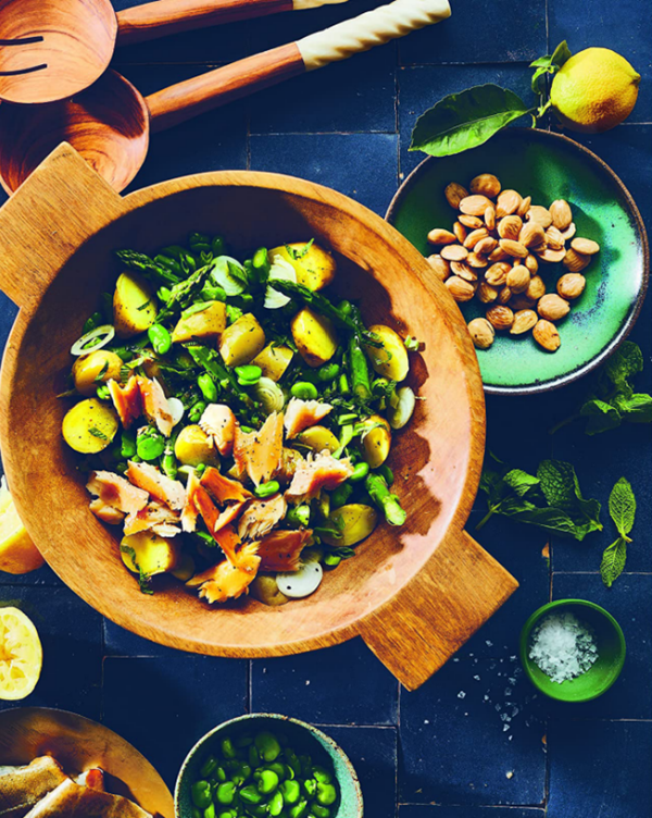 Smoked trout spring salad with lemon-mint vinaigrette