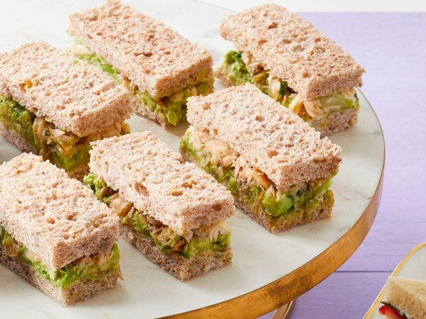 Smoked trout with avocado tea sandwiches