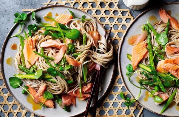 Smoked trout with soba noodles and yuzu