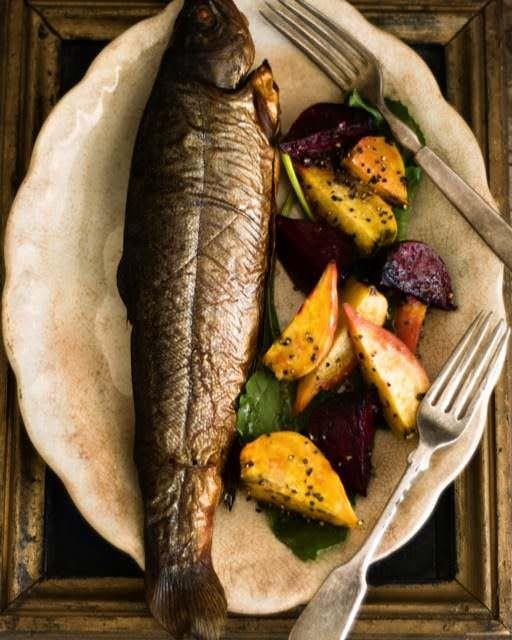 Smoked trout with vinegar-baked beets