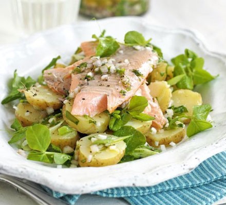 Smoked trout with warm Jersey Royals