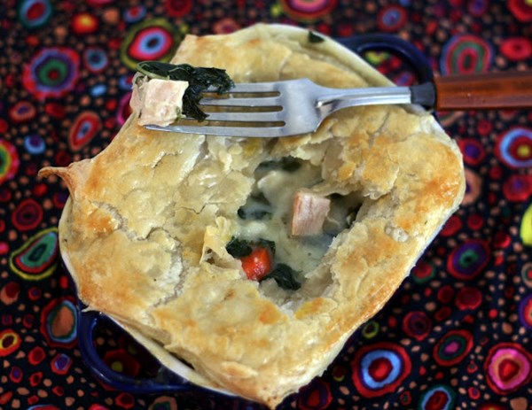Smoked turkey and greens pot pie