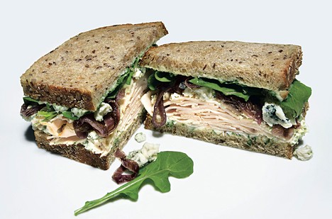 Smoked turkey, blue cheese, and red onion sandwiches