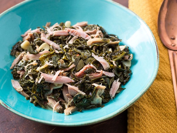 Smoked turkey braised collard greens