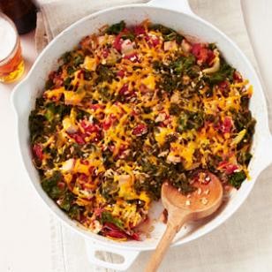 Smoked turkey, kale & rice bake