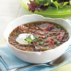 Smoked turkey-lentil soup