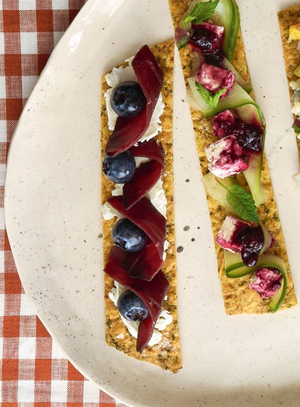 Smoked venison savernaccio & goat's cheese with pickled blueberries