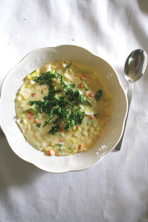 Smoked whiting and scallop chowder