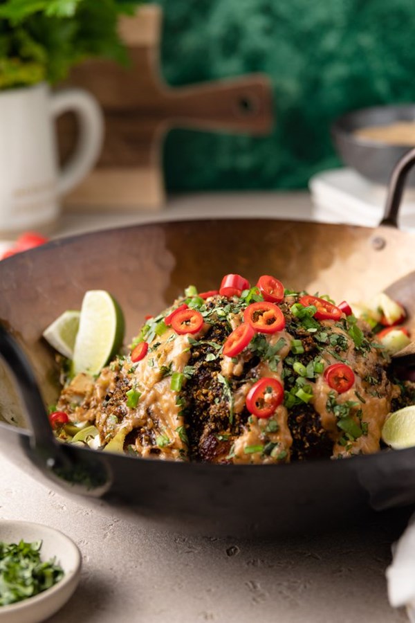 Smoked whole cauliflower with spiced soy butter and satay sauce