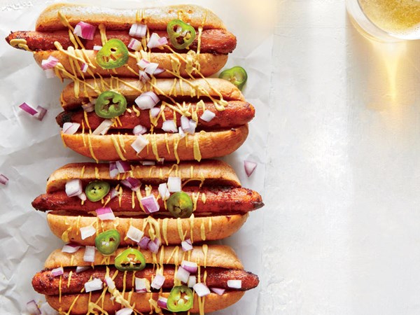 Smokey carrot dogs with nacho sauce