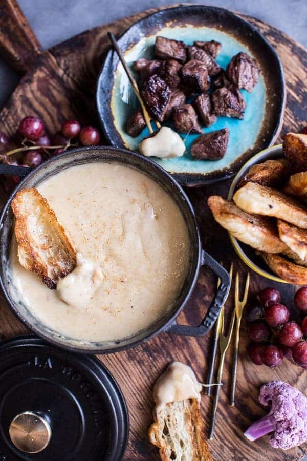 Smoky 3 cheese fondue with toasted garlic buttered croissants