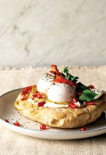 Smoky aubergine and labneh on a pita