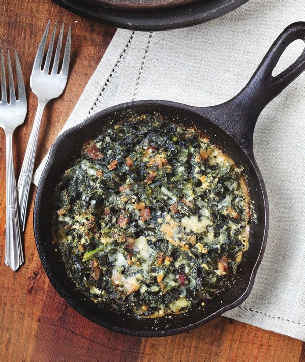 Smoky bacon and kale gratin