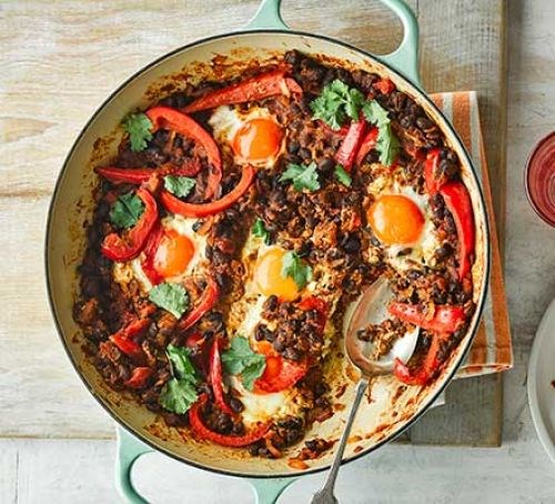 Smoky beans and baked eggs