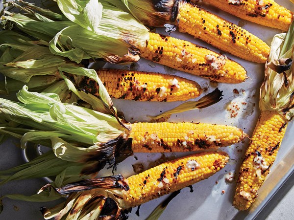 Smoky beer-poached grilled corn