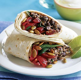 Smoky black bean & cheddar burrito with baby spinach