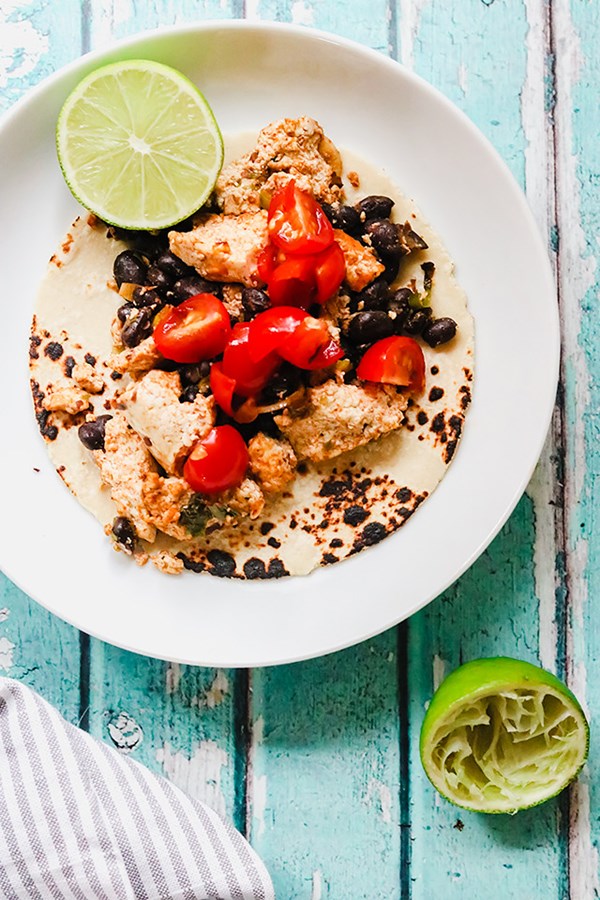 Smoky black bean and tofu scramble tacos