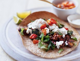 Smoky black bean tostadas with garlicky greens