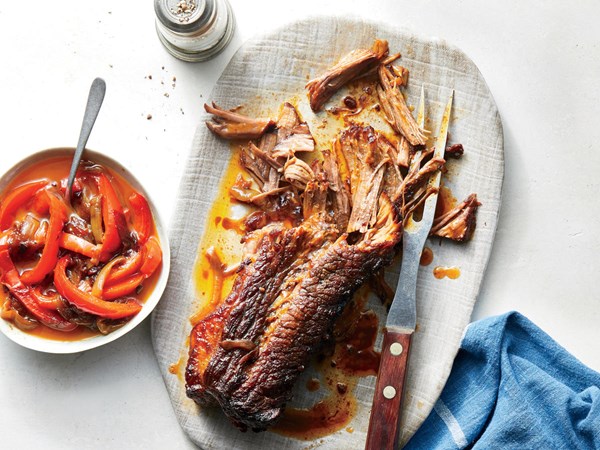 Smoky brisket with peppers and onions