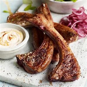 Smoky chargrilled lamb cutlets with mint, sweet & sour red onions and chipotle soured cream