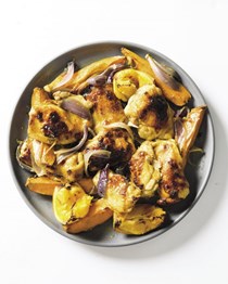 Smoky chicken and sweet potato traybake