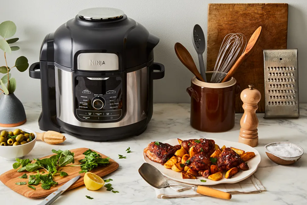 Smoky chicken thighs with potatoes & lemony relish in a multi-cooker
