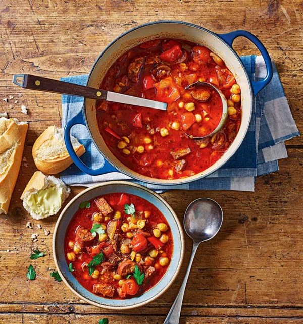 Smoky chickpea and chorizo soup