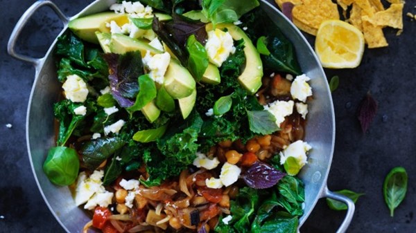 Smoky chickpea, eggplant and tomato one-pot casserole taco filling