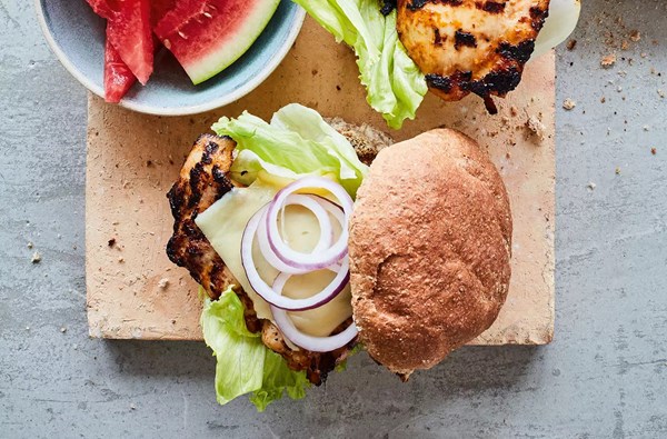 Smoky chipotle grilled chicken burgers 