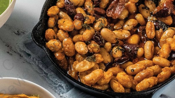 Smoky confit'd beans with olives