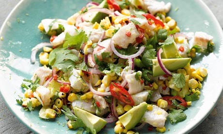 Smoky corn and avocado ceviche